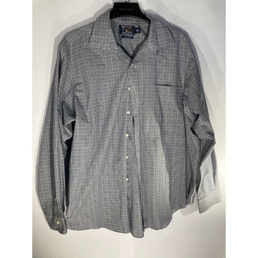 American Living Dress Shirt Mens 18 36/37 Wrinkle Free Plaid Black White